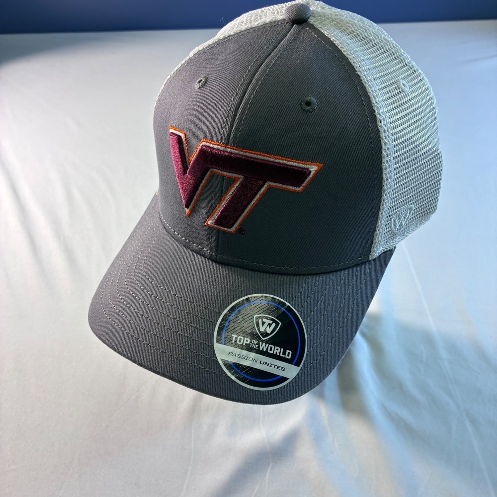 Top of the World Virginia Tech Hokies Trucker Hat Gray White Snapback VT Cap